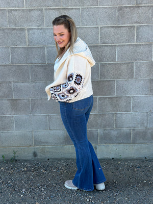 Lux Knit Granny Square Sleeve Hooded Cardigan (RESTOCK) - FINAL SALE