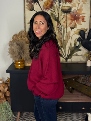 The Side Slit Oversized Sweater - Burgundy
