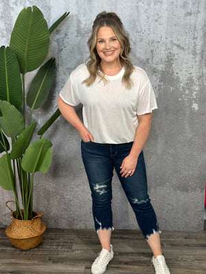 Basic Slub Jersey Tee with Rolled Sleeves - White FINAL SALE