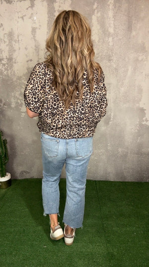 Short Sleeve Leopard Lux Top - Brown