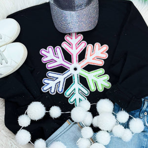Mutli-Colored Chenille/Sequin Snowflake Crewneck
