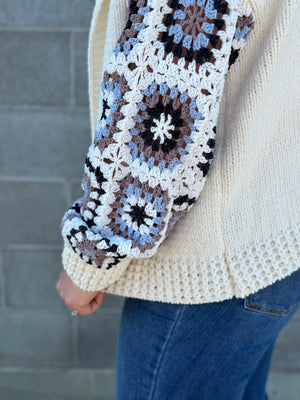 Lux Knit Granny Square Sleeve Hooded Cardigan (RESTOCK) - FINAL SALE