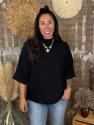 Black Mochneck 3/4 Sleeve Sweater (Small - 2X)