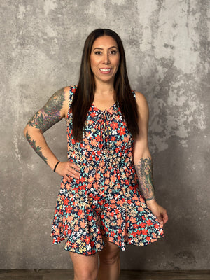 Navy Floral Romper (Small - 3X)