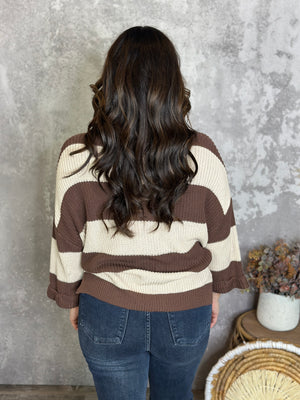 Stripe Sutton Sweater - Brown (Small - 2X)