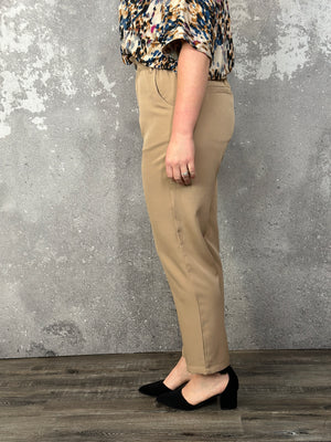 Paperbag Elastic Waist Tapered Dress Pant - Tan (Small - 3X) - FINAL SALE