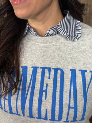 Faux Collar - Peter Pan Ruffle - Blue Stripe