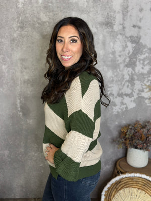 Stripe Sutton Sweater - Olive (Small - 2X)
