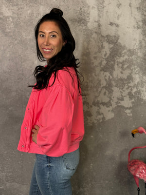 Neon Coral Sweatshirt Jacket (Small - 3X)