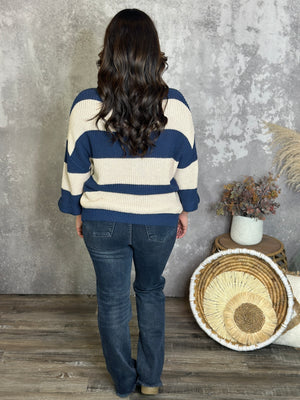 Stripe Sutton Sweater - Blue (Small - 2X)