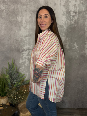 Pink Taupe Short Sleeve Button Up Top