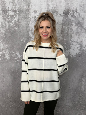 The Simple Stripe Sweater - Ivory/Black  (Small - 3X)
