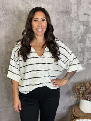 White Stripe Sweater (Small - 3X)