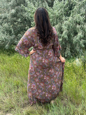 Dark Olive Kimono Sleeve Maxi Dress