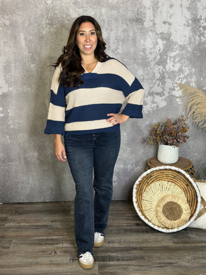 Stripe Sutton Sweater - Blue (Small - 2X)