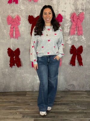 Heart Crewneck Sweater - Grey