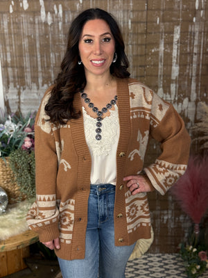 The Josie Button Up Western Cardigan - Camel FINAL SALE