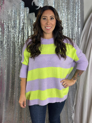 Neon Yellow and Purple Stripe Sweater