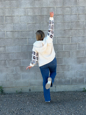 Lux Knit Granny Square Sleeve Hooded Cardigan (RESTOCK) - FINAL SALE