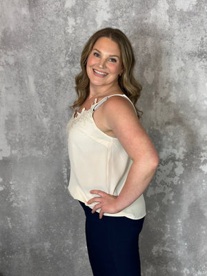 Linda Lace Tank - Cream - (small - 3X) - FINAL SALE