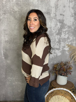 Stripe Sutton Sweater - Brown (Small - 2X)