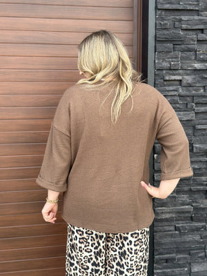 Waffle Button Top - Brown (Small - 3X) - FINAL SALE