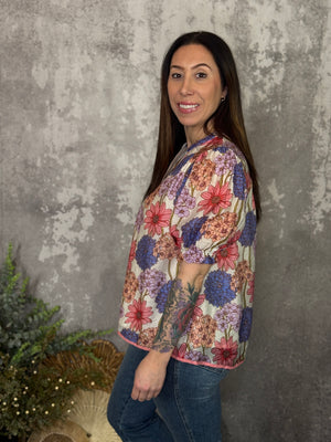 Coral Floral Mix Blouse (Small - 2X)