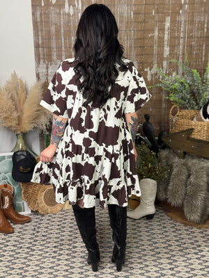 Brown Cowprint Babydoll Dress