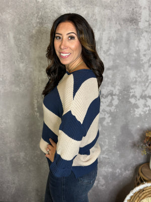 Stripe Sutton Sweater - Blue (Small - 2X)
