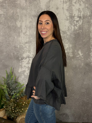 Black Ruffle Bottom Tee