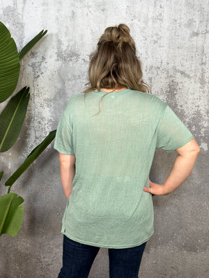 Basic Slub Jersey Tee with Rolled Sleeves - Sage - FINAL SALE