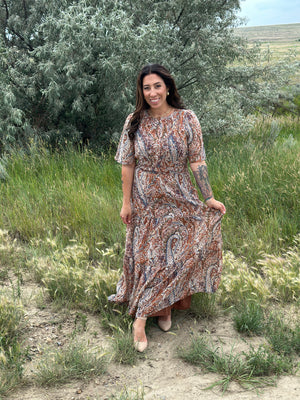 Fall Paisley Chiffon Maxi Dress (Small - 2X)