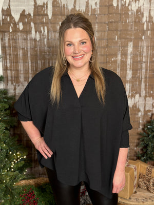 Airflow 3/4 Sleeve Blouse - Black (Small - 3X)