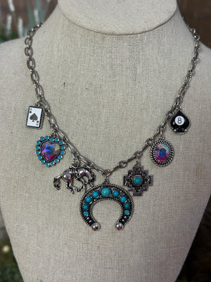 Iridescent Turquoise Charm Necklace