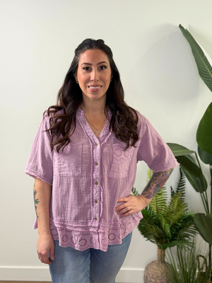 Eyelet Lilac Lace Gauze Top (Small - 3X)
