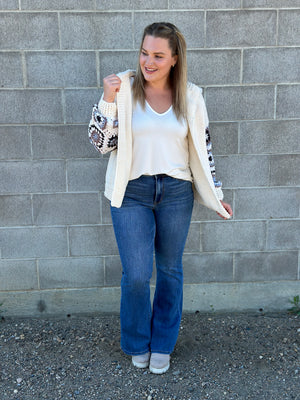 Lux Knit Granny Square Sleeve Hooded Cardigan (RESTOCK) - FINAL SALE