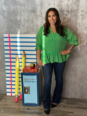 Green Gauze Peplum Top