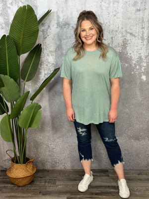 Basic Slub Jersey Tee with Rolled Sleeves - Sage - FINAL SALE
