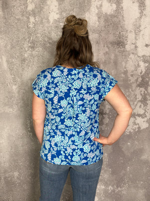 The Wrinkle Free Short Sleeve Lizzie Top -Shades of Blue (Small - 3X)