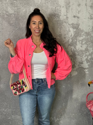 Neon Coral Sweatshirt Jacket (Small - 3X)