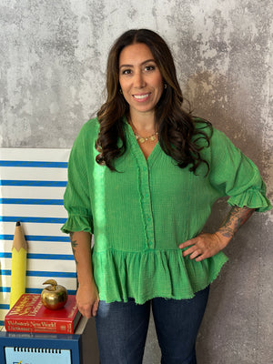 Green Gauze Peplum Top