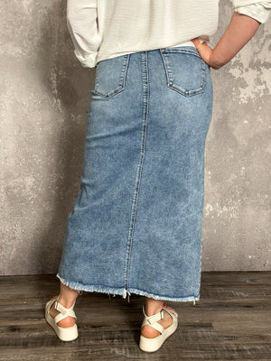 The Mandy Denim Skirt with Raw Bottom Hem (Small - 3X)