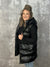 Faux Leather Long Puffer Vest with Hood (Small Left)