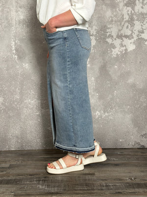 The Brittney Denim Skirt with front slit (Small - 3X)