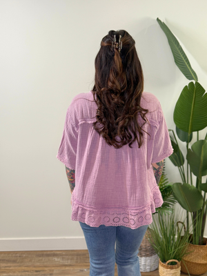 Eyelet Lilac Lace Gauze Top (Small - 3X)