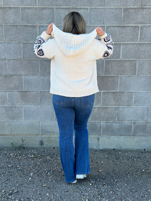Lux Knit Granny Square Sleeve Hooded Cardigan (RESTOCK) - FINAL SALE