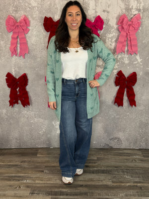Pastel Heart Cardigan - Sage