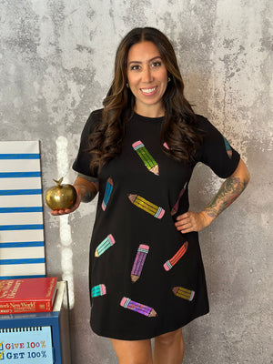 Sequin Patch Pencel Tshirt Dress - FINAL SALE