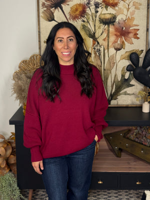 The Side Slit Oversized Sweater - Burgundy
