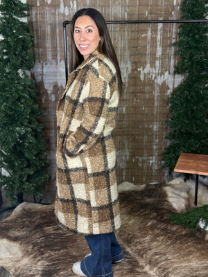 Long Mocha Plaid Shacket